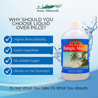 Eidon Multiple Minerals Supplement Minerals for Water Liquid Vitamins AllNatural Bioavailable Ionic Vegan Gluten No Additives or Preservatives 18 Ounce Bottle