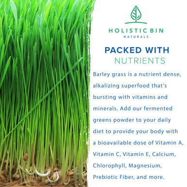 Organic Barley Grass Powder by Holistic Bin | Fermented with 35 Strains of Probiotics | Fermented Green Superfood Powder for Smoothies & Juice | 30 Day Supply (50 g)