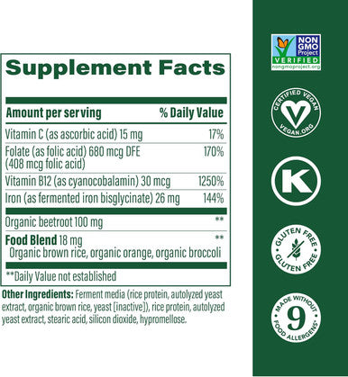 Megafood Blood Builder Minis - Iron Supplement Clinically Shown To Increase Iron Levels Without - Iron With Vitamin C, Vitamin B12 & Folic Acid - Vegan - 72 Tablets (36 Servings)
