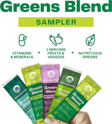 Amazing Grass Greens Blend Variety Pack (10 Single Serve packets): Greens Blend Powder with Spirulina, Chlorella, Beet Root Powder, Digestive Enzymes & Probiotics