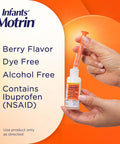 Motrin Infants' Ibuprofen Fever Reducer Dye and Alcohol Free Concentrated Drops Oral Suspension Includes Clear Syringe with Markings for Dose Measuring Berry Flavor