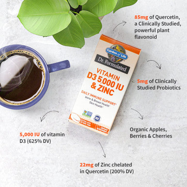 Garden of Life Quercetin Zinc Once Daily Immune Support Supplement With Vitamin D3 For Bone Health Breast Health & Skin Health Dr Formulated - Gluten Free Non Gmo Carbon Neutral 30 Mini Tabs