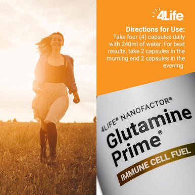 4Life Glutamine Prime - Fuel Your Immune Cells with Glutamine and Enhance Cell Communication with NanoFactor - Immune System Support - Overall Wellness and Energy Boost - 120 Veggie Capsules