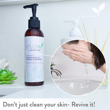 Eva Naturals Anti-Aging Glycolic Acid Cleanser (6 oz) - Acne Treatment and Exfoliating Face Wash to Reduce Wrinkles and Improve Skin's Moisture and Glow - With Alpha Hydroxyl Acid, Aloe and Vitamin E
