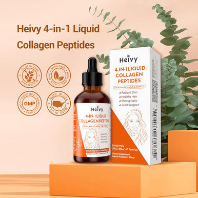Heivy 4-In-1 Liquid Collagen Peptides For Radiant Skin, Healthy Hair, Strong Nails, And Joint Support | 25000 Mcg Liquid Collagen Drops | Raspberry Flavor- 2 Fl Oz (60Ml)