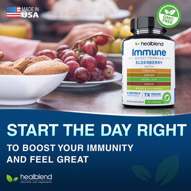 Immune Support Capsules Elderberry with Olive Leaf, Echinacea, Ginger, Chaga & Turmeric Blend - High Potency Immunity Boost Supplement - Immune System Booster Supplement, 120 Veg Capsules