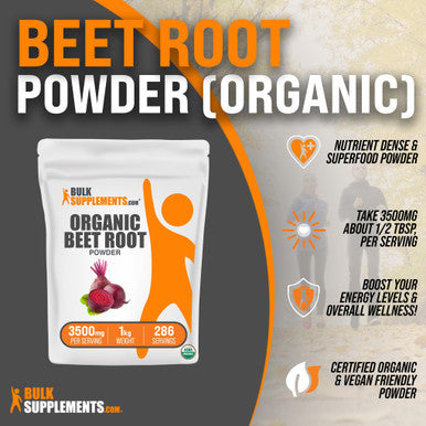 Bulksupplements.Com Organic Beet Root Powder - Beet Powder Organic, Beetroot Supplement - Superfood Supplement, Vegan & Gluten Free - 3500Mg Per Serving, 1Kg (2.2 Lbs) (Pack Of 1)