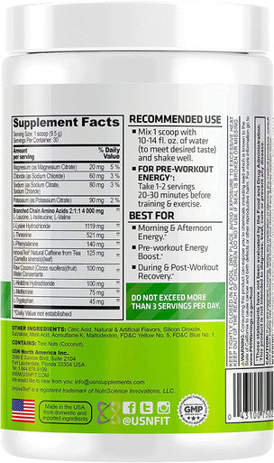 USN Amino Stim EAAs (Essential Amino Acids) + Energy, 125mg Caffeine, 6g Essential Amino Acids, Hydration Complex, Muscle Growth Recovery, Green Apple, 10.05 Ounce (Pack of 1)