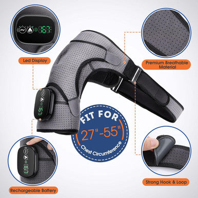 Cordless Shoulder Heating Pad, Heated Shoulder Wrap With Vibration, Shoulder Massager Heated Shoulder Brace For Women Men
