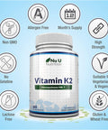 Vitamin K2 MK 7 200mcg - 365 Vegetarian and Vegan Tablets (not Capsules) - One Year Supply of High Strength Vitamin K2 Menaquinone MK7 from Trans-Isomer by Nu U Nutrition