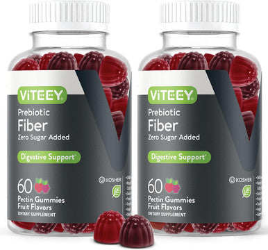 Prebiotic Fiber Gummies For Adults, 4G - Zero Sugar Added - Fiber Supplement Gummies For Digestive Health Regularity & Natural Weight Support-Vegan, Gelatin - Chewable Fruit Flavored Gummy 2 Pack