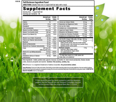 Irwin Naturals Only One Liquid-Gel Multi - No Iron Daily Essential Vitamins Minerals Antioxidants Omega-3 & Green Super Foods - 60 Liquid Softgels