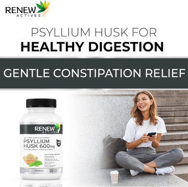Renew Actives Psyllium Husk Capsules - Bulk-Forming Laxative - Soluble Fiber Supplement For Adult Health & Well-Being - Pure Ingredients, 120 Capsules