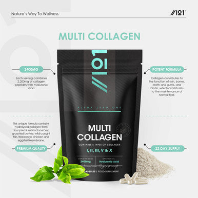 Revive Naturals Multi Collagen Capsules - Types I II III V & X - Wild Caught Marine Grass Fed Bovine Eggshell & Free-Range Chicken Collagen Powder with Hyaluronic Acid & Vitamin C 120 Caps
