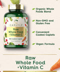 Carlyle Raw Whole Foods VIT C | 180 Coated Caplets | Dietary Supplement | Vegan Non-GMO & Gluten