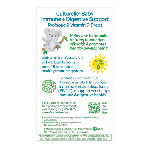 Culturelle Baby Probiotic Drops Vitamin D Immune & Digestive Health Support For Babies Infants & Newborns 0-12 Months 30 Day Supply Gluten Free & Non-Gmo 9Ml
