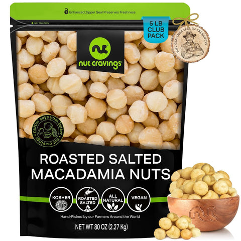 NUT CRAVINGS - Roasted & Salted Macadamia Nuts - No Shell, (16oz - 1 LB) Packed Fresh in Resealable Bag - Healthy Protein Food Snack, Food Assortments Hazelnut