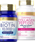 Carlyle Biotin 10000mcg | Collagen Peptides 6000mg | Beauty Supplement Double Pack Bundle