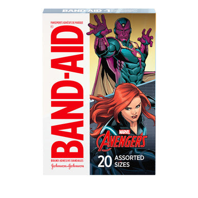 Band-Aid Brand Adhesive Bandages For Minor Cuts And Scrapes, Featuring Marvel Avengers Characters For Kids, Assorted Sizes 20 Ct