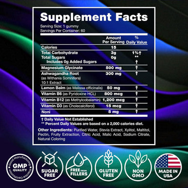 JOYLI Nutrition Magnesium Glycinate Gummies with Vitamins B6, B12 & D3 - 60 Gummies