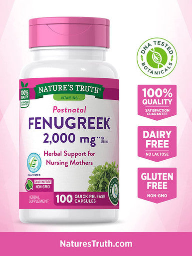 Fenugreek Seed Capsules | 2000mg | 100 Powder Capsules | Non-GMO, Gluten | by Nature's Truth