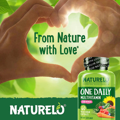 NATURELO One Daily Multivitamin for Women Energy Support - Whole Food Supplement to Nourish Hair Skin Nails Gluten Free 120 Capsules
