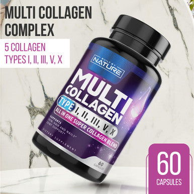 Built Nature Collagen Powder Pills, Hydrolyzed Type 1 & 3 Peptides, Grass-Fed 5-In-1 Multi Collagen Complex Supplement, Healthy Hair, Skin, Nails, Bones & Joints, Keto & Paleo Friendly, Non-Gmo, 60 Capsules