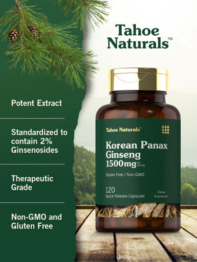 Tahoe Naturals Korean Panax Ginseng | 1500Mg | 120 Quick Release Capsules | Non-Gmo And Gluten Free Supplement |