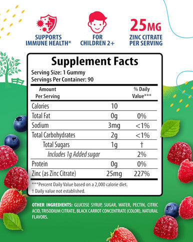 SUNNY SAM Zinc Gummies For Kids - Chewable Zinc Gummy Supplement For Children Immune Support - Low Sugar Natural Antioxidant Non-Gmo Zinc Vitamin Chewables For Toddlers & Teens