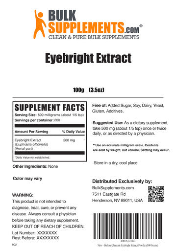 BulkSupplements Eyebright Extract Powder - Eye Bright Extract - Eye Supplements - Eyebright Herb Supplement - Eye Health Supplements for (100 Grams - 3.5 oz)
