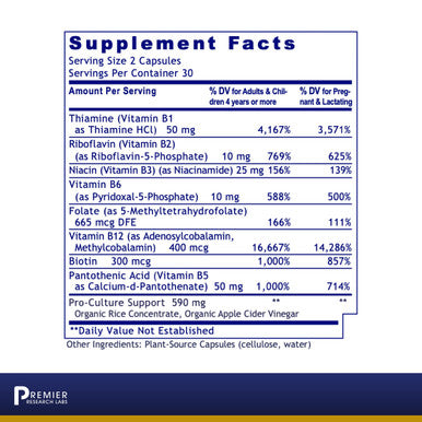 Premier Research Labs Complete B Premier - Vitamin B Complex - 9 Active B Vitamins - Liver, Energy & Brain Support - B Vitamin