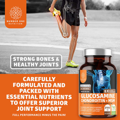 N1N Glucosamine with Chondroitin Turmeric MSM Boswellia Max Strength 2100mg Natural Joint Support Supplement for Relief Mobility Flexibility and Inflammation 90 Caps