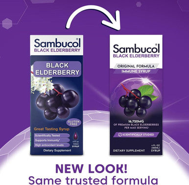 Sambucol Black Elderberry Syrup - Sambucus Elderberry Syrup, Black Elderberry Liquid, Immune Support, Elderberry Syrup For Kids And Adults, High Antioxidants, Gluten - Original Formula, 4 Fl Oz