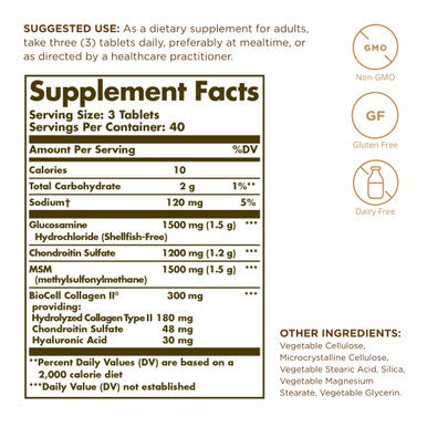 Solgar Glucosamine Hyaluronic Acid Chondroitin Msm - 120 Tablets Pack Of 2 - Promotes Healthy Joints Supports Comfortable Movement - Non-Gmo Gluten Free - 80 Total Servings