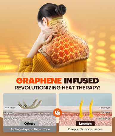 Graphene-Infused 1Min Fast Heating Pad, Deeper Pain Relief Weighted Heating Pads For Neck And Shoulders And Back, Heated Wrap With 6 Heat Options 4 Auto Timer, Gifts For Men Women Mom Christmas