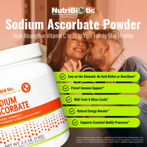 NutriBiotic Sodium Ascorbate Buffered Vitamin C Powder 2.2 Lb Vegan NonAcidic and Easier on Digestion Than Ascorbic Acid Essential Immune Support and Antioxidant Supplement Gluten and GMO