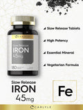 Slow Release Iron 45 mg | 180 Tablets | Vegetarian, Non-GMO, and Gluten Free Formula | Ferrous Sulfate Mineral Supplement | by Carlyle