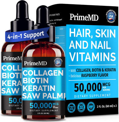 Liquid Collagen Peptides For Women - Complex With Biotin Vitamin, Hydrolyzed Keratin Protein And Saw Palmetto - Comprehensive Formula For Hair, Skin, And Nails Wellness - 2Fl Oz (Pack Of 2)