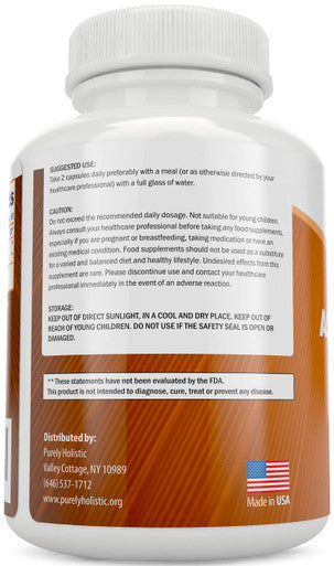 Purely Holistic Organic Ashwagandha 1300Mg - 180 Vegan Capsules - 650Mg Of Ashwaganda Per Capsule - 3 Month Supply - High Strength Ashwaganda Root Extract With Black Pepper