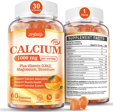 1000 Mg Calcium Citrate Supplement Gummies For Adults - Calcium Gummies With Vitamin D3, K2, Magnesium, Strontium For Women, Men - Support Calcium Absorption & Immune System