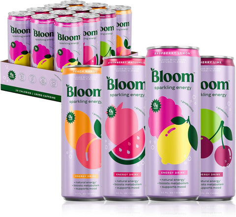 Bloom Nutrition Sparkling Energy Drink - Apple Crisp / Glacier Crush Variety Pack - Natural Caffeine, Zero Sugar, 180mg Caffeine - Antioxidant-Rich with Green Coffee Bean, Green Tea Extract, Prebiotics - 12oz 12 Pack