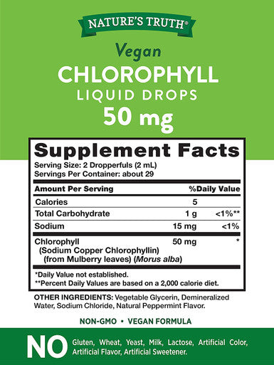Vegan Chlorophyll Liquid Drops | 50mg | 2 Fl Oz | Non-GMO & Gluten Supplement | Plant-Based Support | Natural Mint Flavor | by Nature's Truth