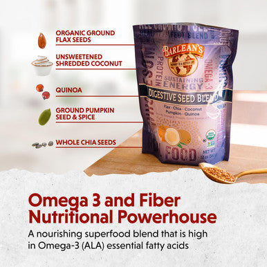 Barlean's Organic Digestive Seed Blend Fiber Supplement With Whole Chia Ground Flax And Pumpkin Seeds Quinoa And Coconut Rich In Omega 3 & Dietary Fiber 12 Oz
