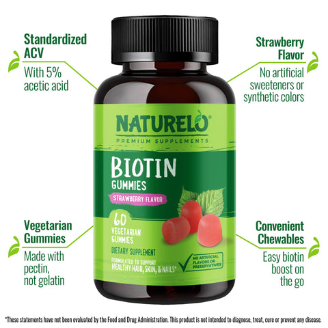 Naturelo Biotin Gummies - Supports Healthy Hair Skin & Nails - High Potency 2500 Mcg - Non Gmo Gluten Free 60 Gummies