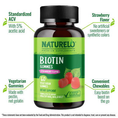 Naturelo Biotin Gummies - Supports Healthy Hair Skin & Nails - High Potency 2500 Mcg - Non Gmo Gluten Free 60 Gummies