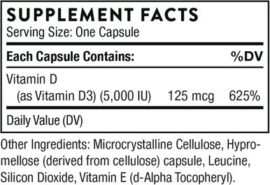 Thorne Vitamin D-5000 Vitamin D3 Supplement Support Healthy Bones Teeth Muscles Cardiovascular And Immune Function Nsf Certified For Sport Dairy Free Soy 60 Capsules