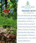 Holistic Bin Wild American Ginseng Powder Pure Organic Ginseng Supplement Made with Wild Harvested 20+ Year Old Roots from Appalachia (Panax Quinquefolius) | No Fillers or Additives (25 Grams)