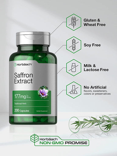 Saffron Extract Capsules | 177 mg 200 Count | Non-GMO, Gluten Free Supplement | by Horbaach