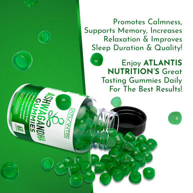 Atlantis Nutrition Ashwagandha Gummies - 1500 Mg Per Serving - Promotes Calmness, Improves Mood, Boosts Energy Levels & Strengthens Immune System - Formulated With Vitamin D & Zinc - Vegan Ashwagandha Gummies 60 Count