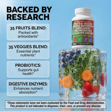 Clean Nutraceuticals Fruits And Veggies Supplement Reds & Green Superfood 120 Ct